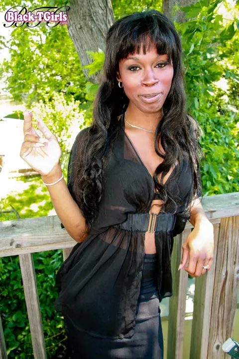 Ebony Trans Woman Strokes Her Cock Outdoors in Heels – photo 1 of 16