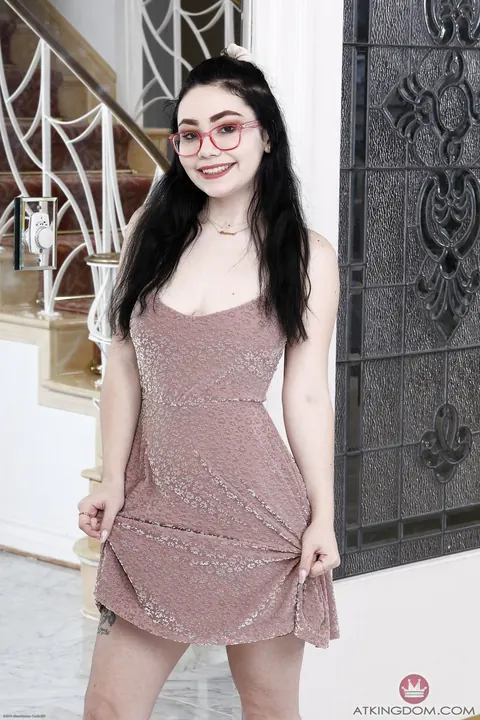 Lenna Lux: Petite Black-Haired Babe in Glasses Spreads Her Pussy – photo 2 of 21