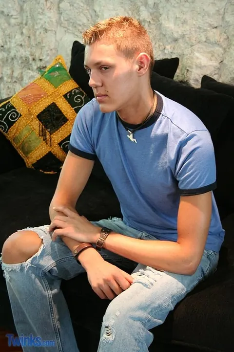 Twink Strips Naked and Strokes His Hard Cock – photo 3 of 21