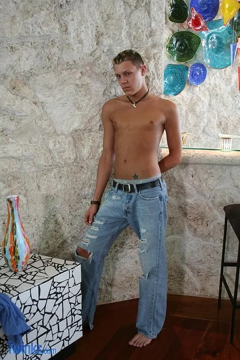 Twink Strips Naked and Strokes His Hard Cock – photo 4 of 21
