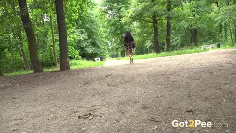 Isabel Dark: Brunette Spreads Her Shaved Pussy and Pees in the Forest – photo 15 of 15