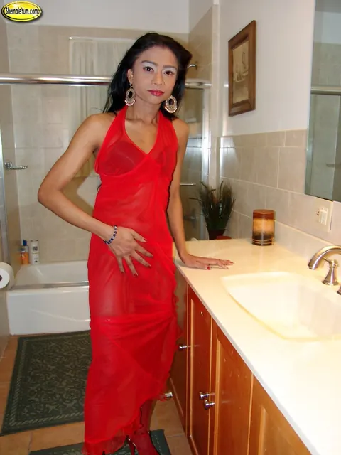 Trans Woman Strips Nude and Poses Showing Her Cock Free – photo 2 of 16