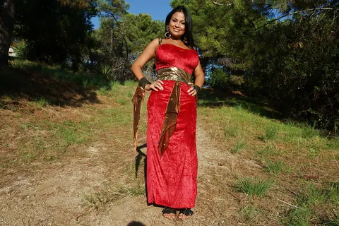 Thick Latina MILF Strips Out of Her Red Dress Outdoors – photo 1 of 16