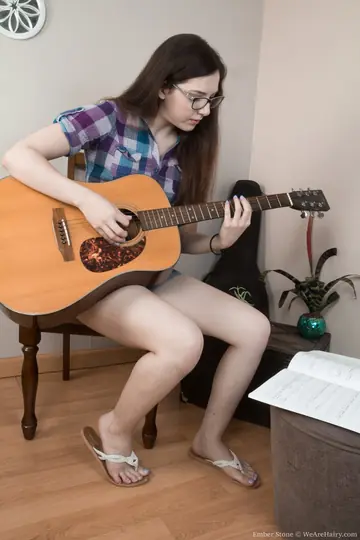 Ember Stone – Thick Redhead in Glasses Pulls Shorts Aside to Reveal Her Hairy Bush