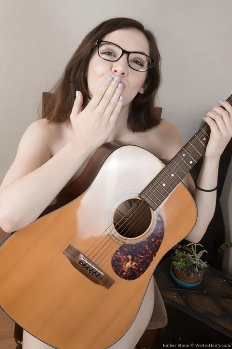 Ember Stone: Thick Redhead in Glasses Pulls Shorts Aside to Reveal Her Hairy Bush – photo 17 of 17
