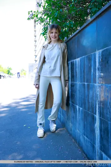 Blonde PAWG Strips Overcoat and Lingerie Outdoors