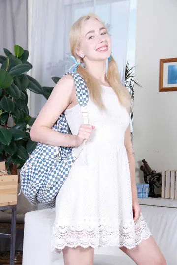 Petite Russian Blonde Strips Off Her Dress for a Blowjob and Cowgirl Sex