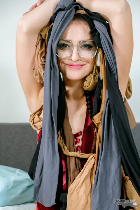 Katy Rose: Czech Redhead in Pantyhose and Glasses Spreads Her Pussy – photo 11 of 16