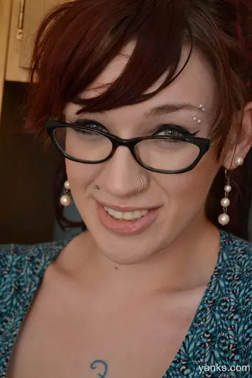 Tall Blonde with Glasses Toys Her Pierced Pussy