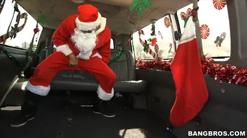 Brunette with Natural Tits Takes Anal from Santa in the Van