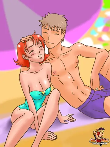 Busty Trans Woman Kisses Partner on the Beach