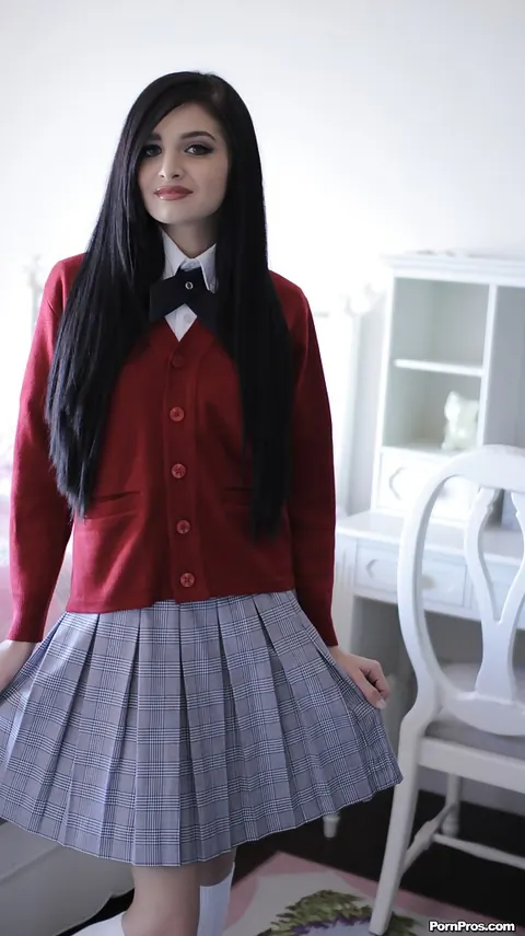 Zoey Kush: Brunette in Uniform and Socks Undresses and Spreads Her Pussy – photo 1 of 16