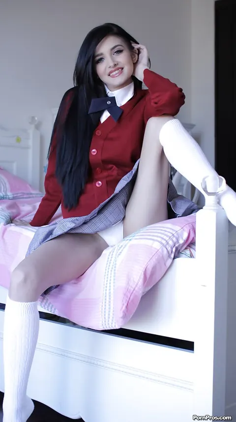 Zoey Kush: Brunette in Uniform and Socks Undresses and Spreads Her Pussy – photo 7 of 16