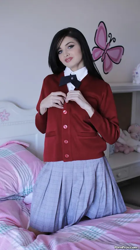 Zoey Kush: Brunette in Uniform and Socks Undresses and Spreads Her Pussy – photo 9 of 16
