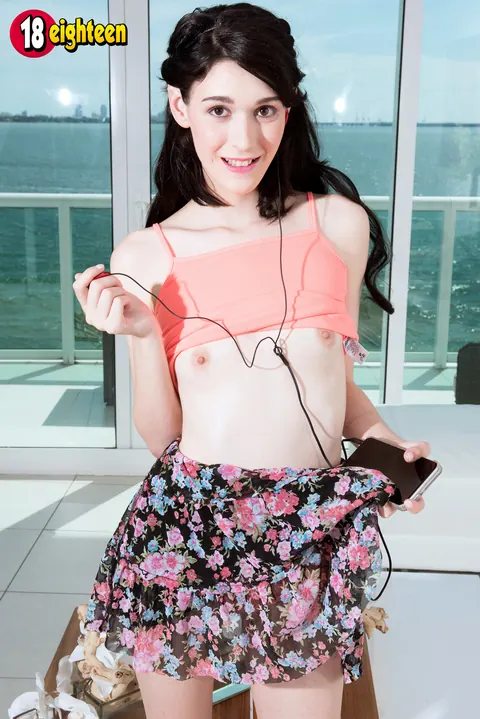 Ivy Aura: Pale Slim Brunette Strips and Fingers Her Pussy – photo 4 of 16