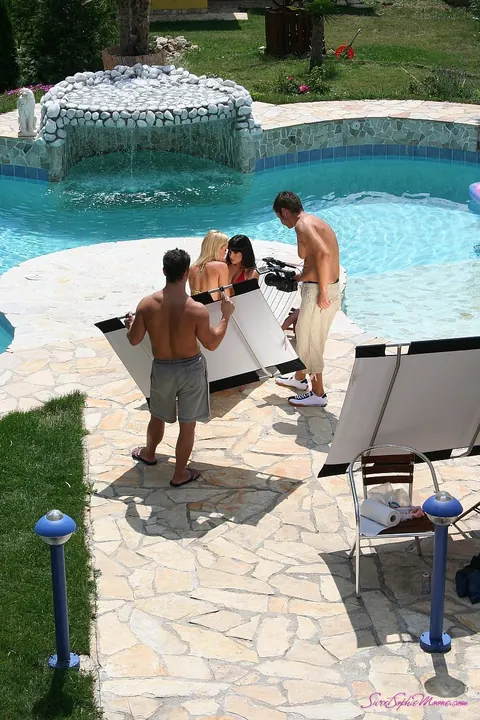 Ginger B & Sophie Moone: Slim Hungarian MILFs Strip Out of Bikinis Poolside – photo 5 of 16