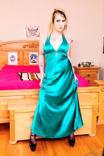 Envy Vicious – Blonde with Tattoo Strips Out of Her Dress and Stockings