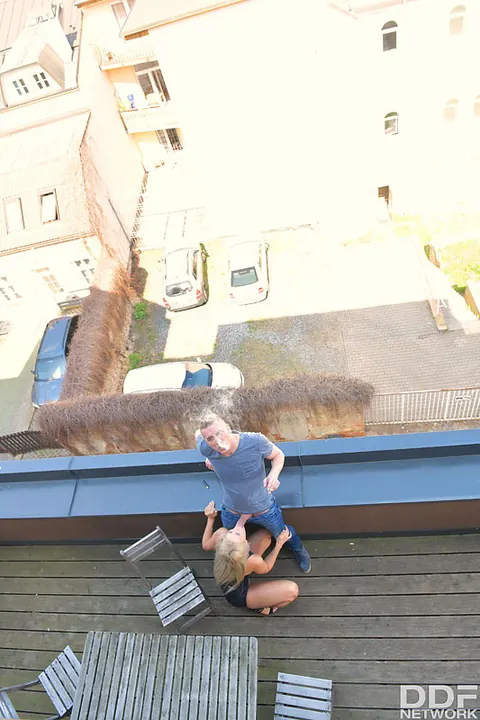 Katy Sky: Tall Czech Blonde Sucks Cock and Gets Fingered on the Balcony – photo 11 of 12