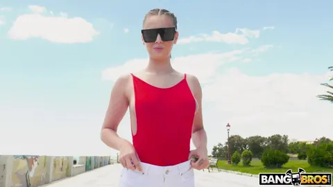 Lya Missy: Blonde PAWG in a Red Bodysuit Takes Anal on the Beach – photo 2 of 21