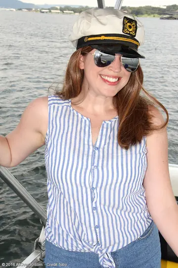 Curvy Redhead MILF Strips and Fingers Her Hairy Pussy on a Boat