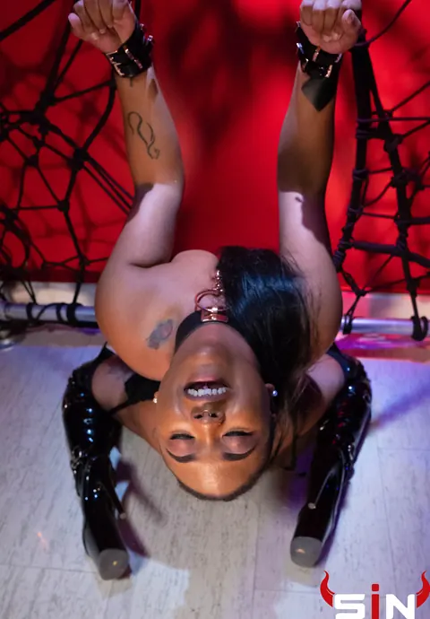 Avery Jane: Handcuffed Ebony Brunette in Boots Gives a Blowjob and Spreads – photo 8 of 14