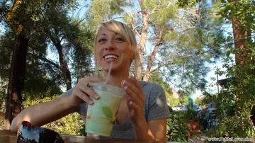 Blonde Amateur Styles Her Hair in Shorts Outdoors