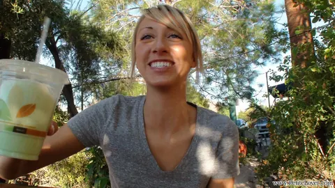 Blonde Amateur Styles Her Hair in Shorts Outdoors – photo 3 of 16