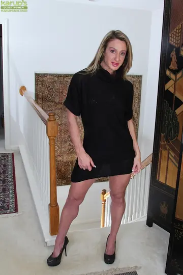 Thick Brunette MILF in Lingerie Lifts Her Skirt and Spreads Her Shaved Pussy