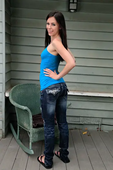Petite Skinny Brunette Strips Out of Her Jeans and Spreads Outdoors