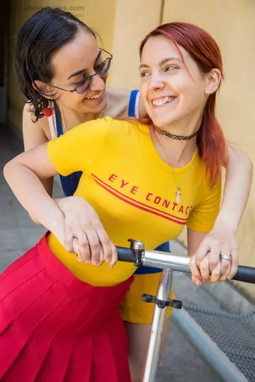 Asian Redhead with Short Hair and Glasses Explores Lesbian Sex