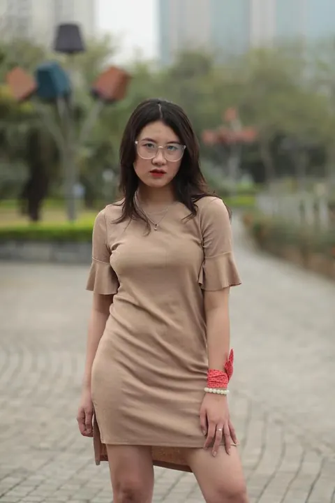 Asian Brunette Flashes Her Body in a Dress Outdoors – photo 15 of 21