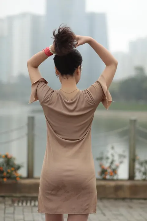 Asian Brunette Flashes Her Body in a Dress Outdoors – photo 6 of 21