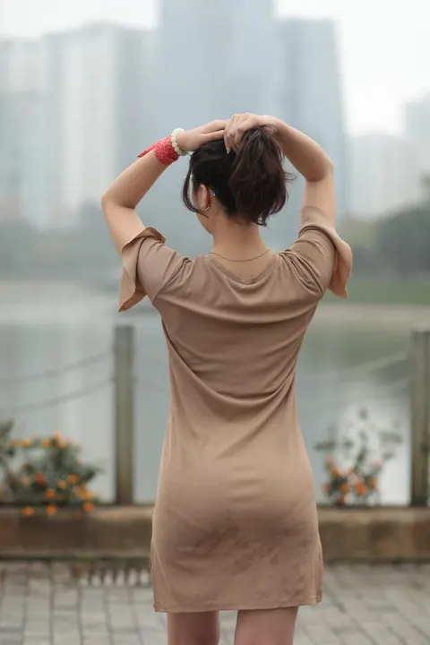 Asian Brunette Flashes Her Body in a Dress Outdoors – photo 5 of 21