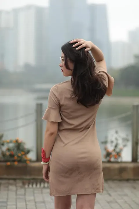 Asian Brunette Flashes Her Body in a Dress Outdoors – photo 2 of 21