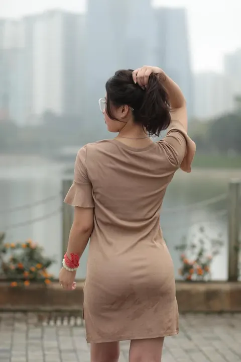 Asian Brunette Flashes Her Body in a Dress Outdoors – photo 3 of 21