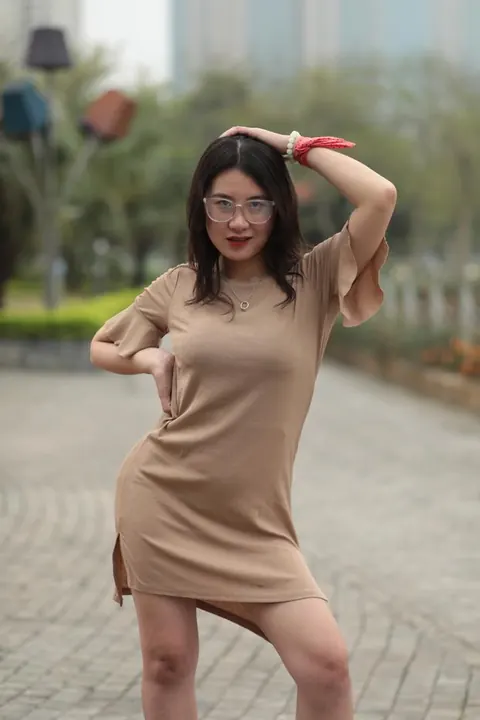 Asian Brunette Flashes Her Body in a Dress Outdoors – photo 11 of 21