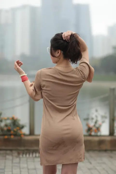 Asian Brunette Flashes Her Body in a Dress Outdoors – photo 4 of 21
