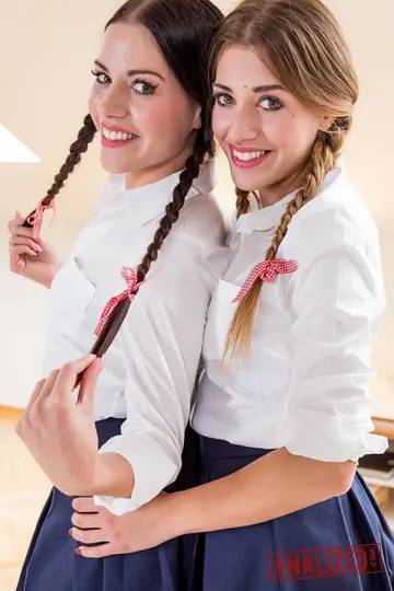 Silvia Dellai – Two Petite Brunettes Tease in Uniforms and Panties