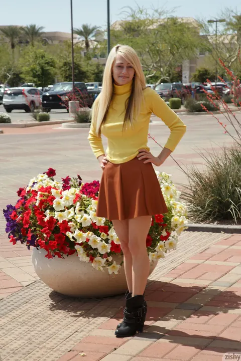 Dahlia Polk: Petite Blonde Teases Her Ass and Tits in Library While Clothed – photo 1 of 13