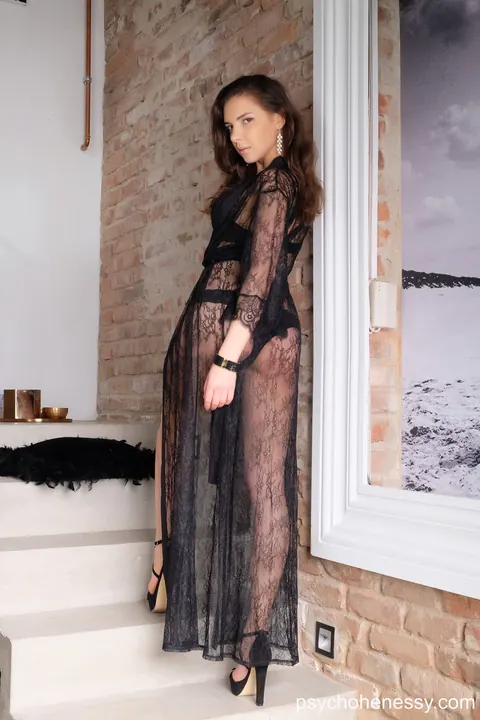 Henessy: Russian Brunette Strips Out of Her Black Lace Lingerie – photo 1 of 15