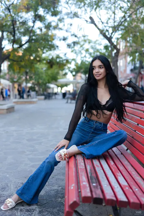 Dulce Rivera: Petite Latina Teases in a Lace Bra and Jeans Outdoors – photo 3 of 20