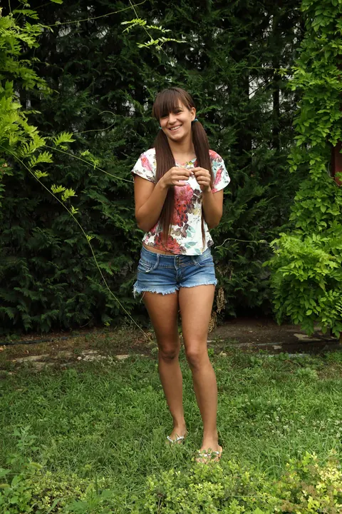 Cindy Loarn: European Brunettes in Shorts Spread Their Pussies Outdoors – photo 1 of 21