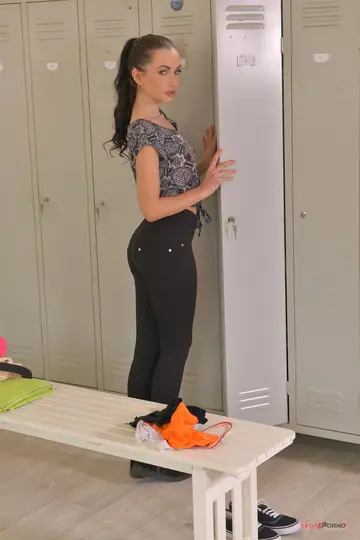Slim Brunette with Big Tits Takes Anal in the Gym Wearing Shorts