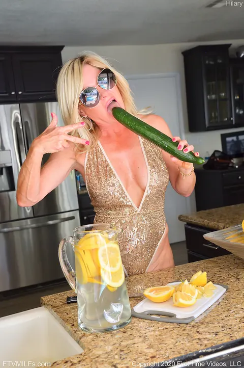 Busty Blonde MILF Masturbates with a Cucumber by the Pool – photo 2 of 15