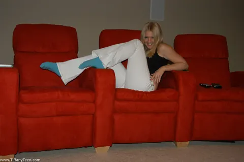 Thick Blonde in a Thong, Stockings and Socks Strips to Show Her Big Ass – photo 2 of 12