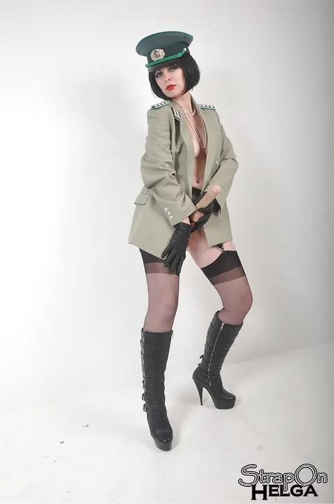 Short-Haired Brunette Strips Off Her Uniform and Uses a Strap-On Toy – photo 3 of 15