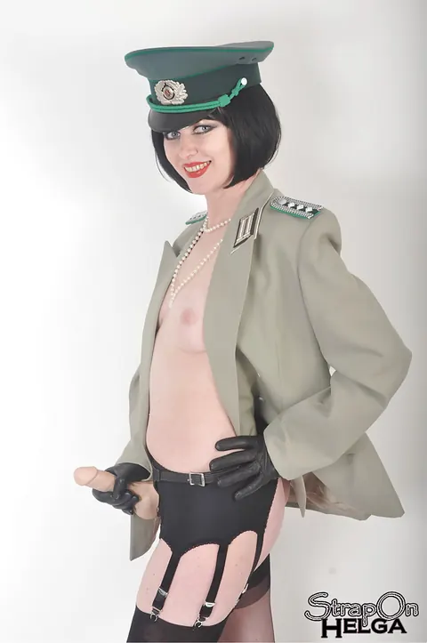 Short-Haired Brunette Strips Off Her Uniform and Uses a Strap-On Toy – photo 6 of 15