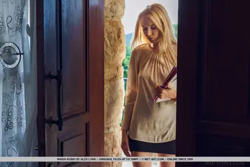 Tall European Blonde Strips Off Her Panties and Spreads