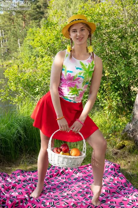 Brunette in Pigtails Pulls Her Panties Aside and Spreads Outdoors – photo 9 of 20