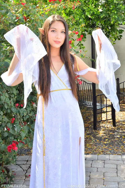 Melody Wylde: Thick Japanese MILF in Cosplay Rides a Dildo in the Garden – photo 1 of 15